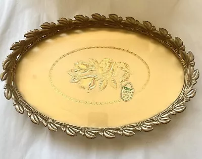 VTG KAREW Brass & Glass Ornate LG Footed Oval Vanity Tray 14” • $43.20