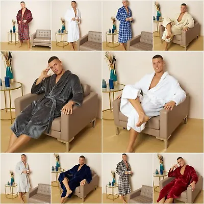 Mens Flannel Sherpa Fleece Bathrobes Soft Cosy Comfort Gowns Dressing Bathrobes • £13.49