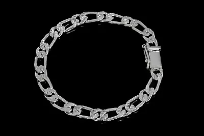 Mens Diamond CutFigaro  Bracelet Solid 925 Sterling Silver  Handmade • $115