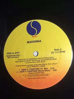 Madonna PROMO 12  Mix Vinyl Keep It Together 1989 Warner LP Like A Prayer • $19.99