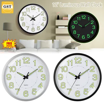 $20.08 • Buy 12  Indoor/Outdoor Home Wall Clock Glow In The Dark Silent Quartz Luminous Clock