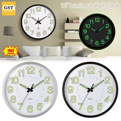 12  Indoor/Outdoor Home Wall Clock Glow In The Dark Silent Quartz Luminous Clock • $22.96