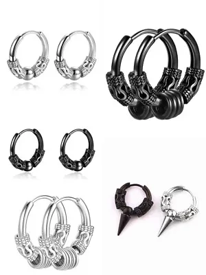 $4.99 • Buy 1 Piece Black Silver Surgical Steel Pendant Men Women Piercing Earrings