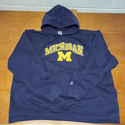 Michigan Wolverines Hoodie Mens 2XL Blue Long Sleeve Pullover Fleece Russell • $27.95