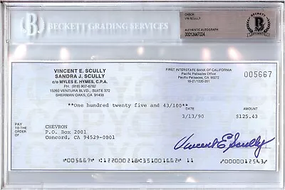 Vin Scully Signed Autographed Personal Check LA Dodgers #5667 1990 BGS Slabbed • $399.99