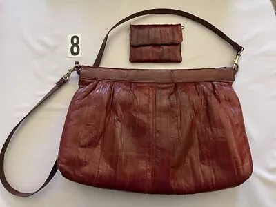 Vintage EEL Skin Wine Shoulder Crossbody Purse With Matching Change Purse • $19.99