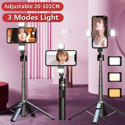 Selfie Stick Light Tripod Mobile Phone Holder Stand Remote Bluetooth For IPhone • £11.99