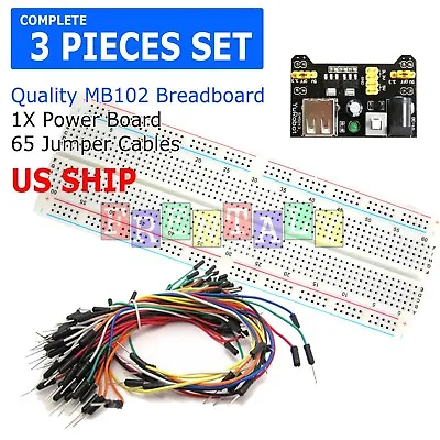 MB-102 830 Point Prototype PCB Breadboard+65pcs Jump Cable Wires+Power Supply • $6.99