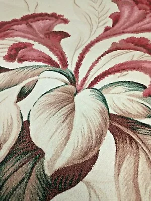$75 • Buy 2  EUC Vintage 1950's Barkcloth Curtain Panels In Pink Maroon Tans Large Floral 