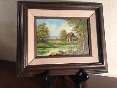 Vtg Framed Signed Landscape Oil Painting On Canvas Board 7”x5” • $27.50