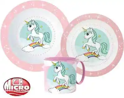 Unicorn Girls Toddler Kids 3 Piece Plate Bowl & Mug Dinner Breakfast Set • £10.99