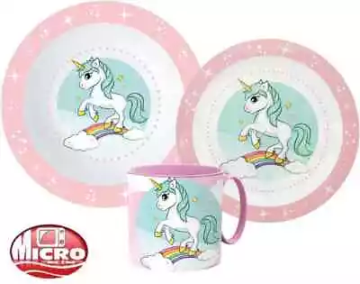Unicorn Girls Toddler Kids 3 Piece Plate Bowl & Mug Dinner Breakfast Set • £10.99