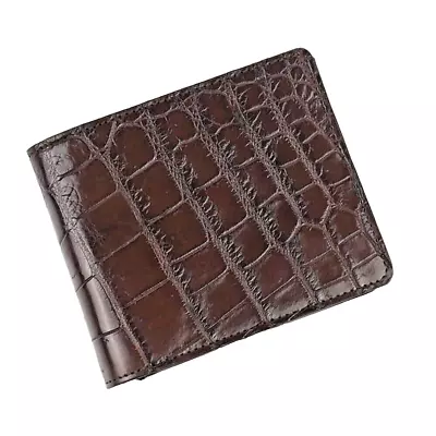 Brown Genuine Crocodile Alligator Skin Leather Man Bifold Trifold Wallet Biker • $46