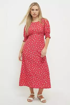 Dorothy Perkins Petite Red Shirred Cuff Midi Dress • £24.50