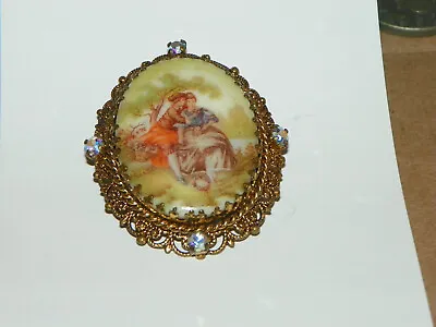 Vintage Porcelain  Hand Painted Man & Woman Cameo Pendant MADE IN GERMANY • $94.95