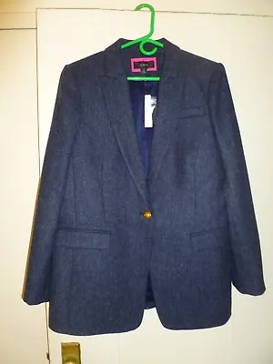 J. Crew Moon Blue Herringbone Wool Tweed Blazer Jacket Size 12 • $222.69