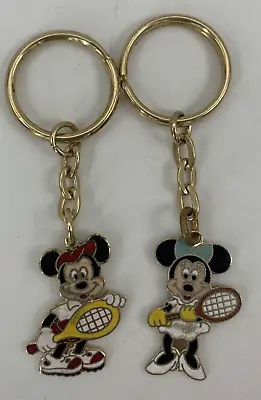 2 VTG Mickey Minnie Mouse Tennis Theme Disney Key Chains Keychain Metal Enamel • $15.99