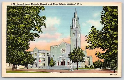 Vineland New Jersey~Sacred Heart Catholic Church & High School~Vintage Linen PC • $3.70