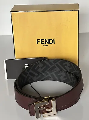 NIB $750 Fendi FF Calf Leather Granite/Black&Grey Reversible Belt 110/44 7C0480 • $404.99