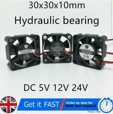 30x30x10mm 3010 5V 12V 24V Hydraulic Bearing Brushless DC 2 Pin Cooling Fan  • £5.99