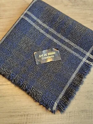 Navy Arrochar Check Tartan - Pure Wool- Open Fringe Pocket Square  • £14.95