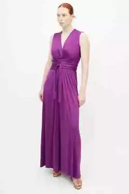 ISSA PURPLE MAXI DRESS SIZE 16 SILKY JERSEY V NECK LONG GOWN Cruise Wedding • $43.58