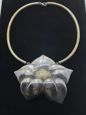 Vintage Designer YAACOV HELLER  925 Silver & Gold Sunflower Choker Necklace  • $899.99