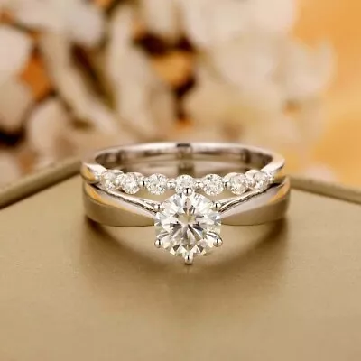 2.20Ct Round Cut Moissanite Bridal Set Engagement Ring 14K Solid White Gold • $374.50