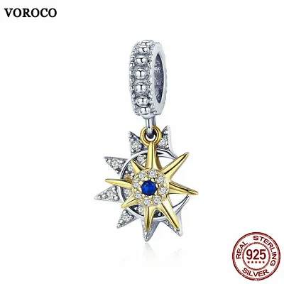 VOROCO Gold And Rhodium Two Tone Plated 925 Silver Sun Meet Moon Dangle Charm • $5.84