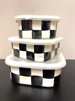 MacKenzie-Childs Set Of 3 Courtly Check Enamel Square Containers W/lids HTF Rare • $119.95