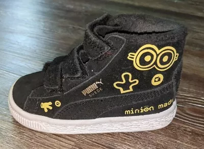 Puma Minions  Minion Made  Black Suede Mid Fur Hi Top Infant Toddler Boys Size 6 • £19.70