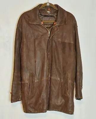 Derimod Mens Sz Med Brown Leather Coat Distressed Defects • $30