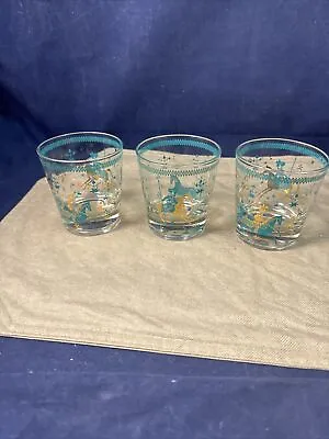 Vintage Set Of 3 Cera Glassware Persian Polo Riders On Horses - Low Ball Glasses • $20