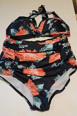 Cocoship Retro Floral Halter High Waist Bikini Set Size XL Top And Bottom • $25