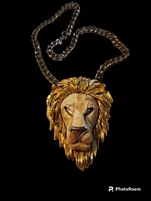 Vintage Luca Razza Large Lion Medallion Original Faux Thick Gold Chain Necklace • $75