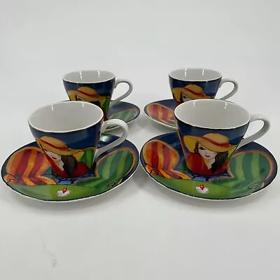 Misono Cafe Paris 4914 Ceramic Cups Oval Saucers Vintage Collectible - Set For 4 • $39.97