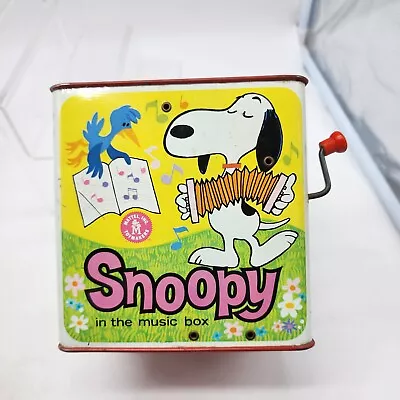 VINTAGE 1958 Mattel Snoopy In The Music Box Pop Up Snoopy Tin Box Working Rare • $39.95