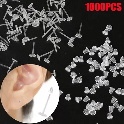 1000× Invisible Studs Bars Clear Plastic Acrylic Transparent Earrings 12mm UK • £3.09