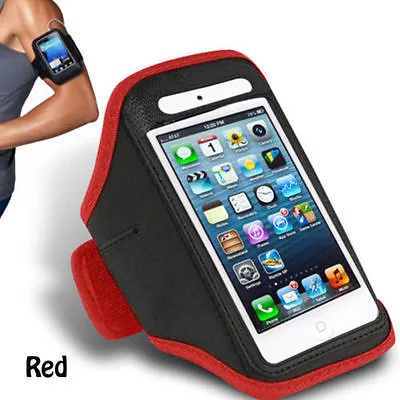 Red IPhone 4 4S Sports Strong ArmBand Padded Soft Cover With Earphone Pocket • £1.95