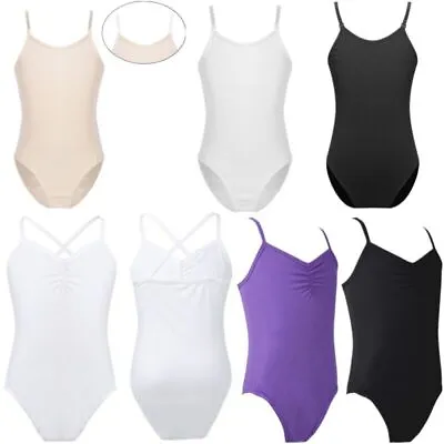 UK Girls Basic One-Piece Dance Bodysuit Camisole Gymnastic Leotard Ballet Yoga • £4.36