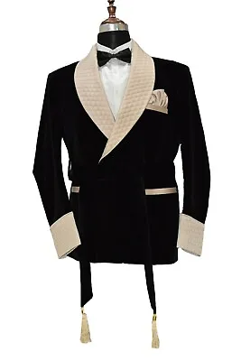 Men Vintage Velvet Smoking Coat Jacket Robe Shawl Lapel Tuxedo Blazer Tailored • $170.10