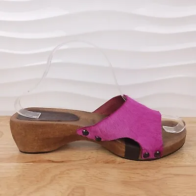 Michael Kors Shoes Womens Size 9 Pink Fuscia Wooden Studded Open Toe Wedge Clogs • $29.90