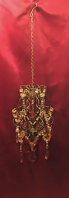 Hanging Tealight Votive Candle Holder W Amber Clear Beads Metal Chains Boho • $19.99