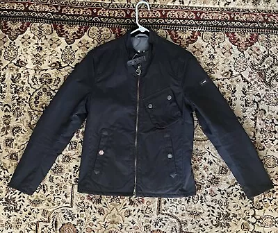 Barbour McQueen Bonner Wax Jacket Mens Small Black Short Biker Harrington Bomber • $178