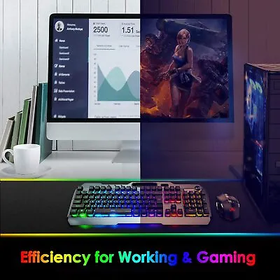 $73.89 • Buy Wireless Rechargeable Gaming Keyboard And Mouse And Mat Combo RGB Backlit Bundle