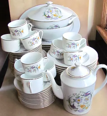 Limoges Porcelain Monogrammed Bird Of Paradise Dinner & Coffee Service (10115) • £225