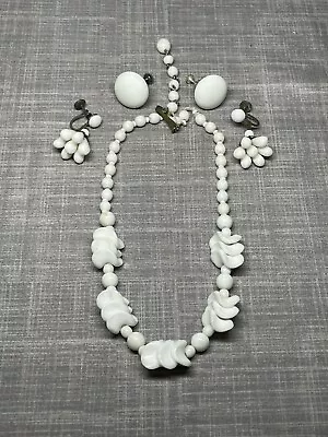 Vintage Signed & Unsigned Miriam Haskell Milk Glass Necklace Earrings Set Plus 1 • $41.25