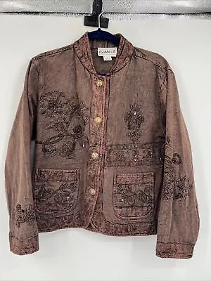 Women’s Vintage Embroidered Brown Blazer Large Flashback Cottage Core • $24.99