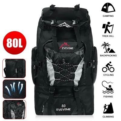 Camping Hiking Backpack Large Capacity 80L Nylon Superlight Sport Travel Bag Big • £14.99