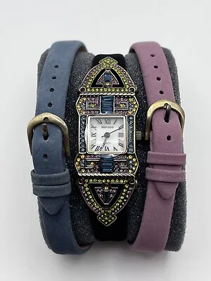 Heidi Daus Art Deco Crystal Watch With Three Interchangeable Leather Bands • $55
